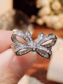 1pc Elegant Cubic Zirconia Ring, Suitable As Valentine's Day Gift, Wedding Gift, Engagement Gift, Anniversary Gift Or Party Jewelry For Women - Silver - View 13