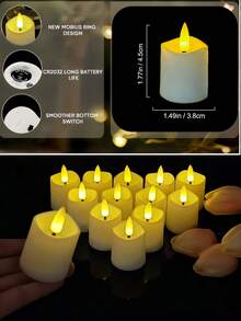 12-Piece Warm-Light Flameless LED Decorative Tea Candle, Battery Powered (Batteries Included), Comes With Remote Control, 3D Simulated Light Wick, Suitable For Valentine's Day, Proposals, Dining Tables, Weddings, Home Decor, And Holiday Decorations. - ánh sáng trắng ấm áp - Xem 9