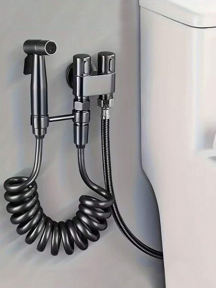 Set de 6 piezas Rociador de bidé de mano, rociador de bidé montado en la pared con flujo de agua ajustable, manguera flexible de 79 pulgadas y soporte, para limpieza del baño, higiene personal y lavado del inodoro, mejora la comodidad de la limpieza del baño, herramienta de limpieza multifuncional, accesorio de baño esencial - traje negro - Añade 1