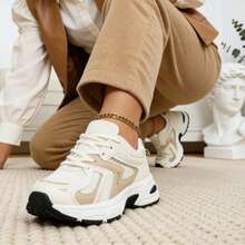 Women's New Thick Sole Sneakers, Lightweight Casual Shoes, Small White Shoes, Tennis Shoes, Versatile Running Shoes, Cute & Fashionable Lightweight Chunky Sneakers - 淺米色 - 查看 6