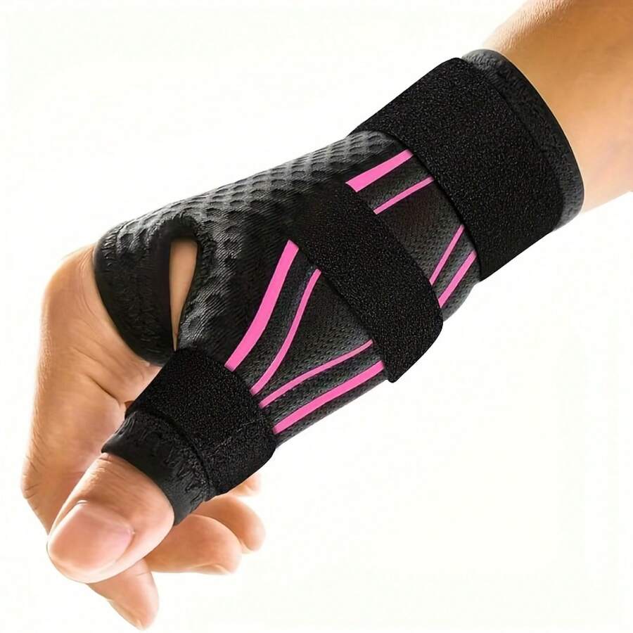 Qing1 Ergonomic Wrist Brace With Thumb Support - Carpal Tunnel Wrist Brace With Adjustable Thumb Support, Suitable For Left Or Right Hand.270°   Wrap Design With 3 Straps To Ensure A Perfect Fit. - 玫瑰紅 - 查看 1