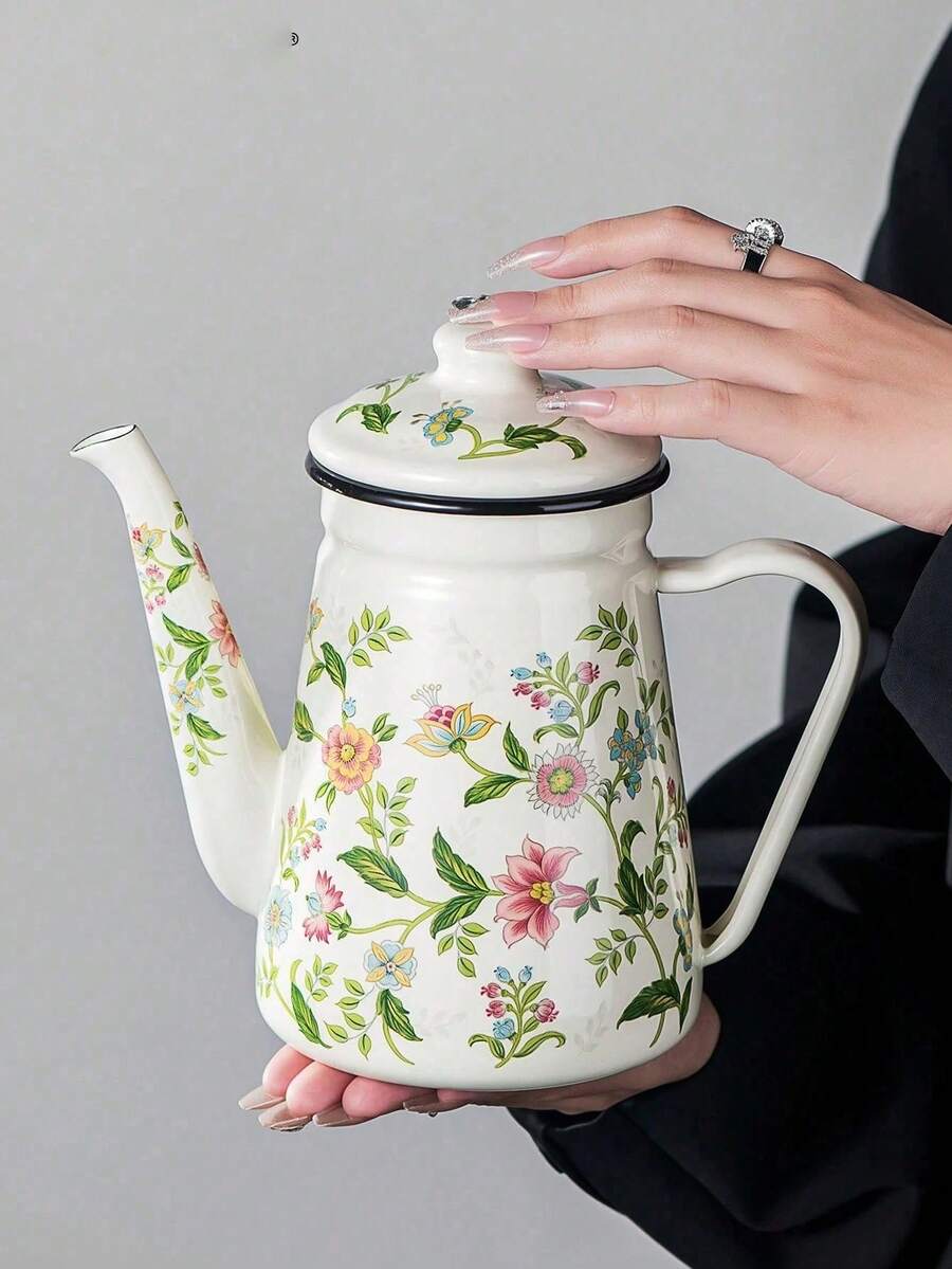 1个搪瓷咖啡壶（带花卉图案）、糖罐、茶壶、水壶、零食罐、水果罐、调味罐 - 花卉 - 查看 1