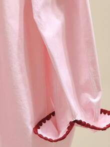 Women's Spring/Summer Heart Embroidery Front Button Front Short Back Long Casual Pink Shirt - Pink - View 3