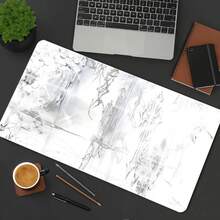 Large XXL Abstract Art Gaming Mouse Pad - Silver White, Rubber Base, Perfect For Office Decoration, Smooth Surface For Precise Mouse Movement, Desktop Mouse Pad - B - View 1