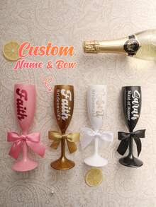 1pc Personalized Shatterproof Wedding Champagne Glass, 6oz/180ml, Customizable Name & Bow Design, Reusable, Suitable For Wedding Party Cups, Also For Whiskey, Wine, Cocktail, Beer, Champagne, Water, Oatmeal, Tea, Juice, Breakfast, Coffee And Other Beverages - 180 Ml - View 11