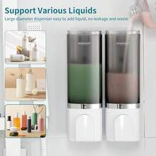 2-In-1 Shower Soap Dispenser, 2*500 Ml Shampoo And Conditioner Dispenser Wall-Mounted Shower Pump Soap Dispenser Body Wash Dispenser For Bathroom Kitchen Hotel (2 Chamber + White) - 2 buồng + Trắng - Xem 7