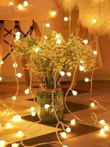 1 pezzo Luci a stringa a LED bianche a forma di pallina alimentate via USB 1,5/3/4,5/6m, luci decorative per interni, luci a stringa a LED per decorazione parete camera da letto, 8 modalità lampeggianti, adatte per decorazione matrimonio, decorazione festa di compleanno, decorazione tenda da campeggio, luci decorative per esterni, decorazione giardino, decorazione cortile, luci a stringa per decorazione albero di Natale - Bianco - Visualizzare 4