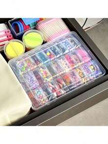 30 piezas de pequeñas cajas de almacenamiento de plástico transparente con estampado de cuadros de 2,17 pulgadas * 2,17 pulgadas - Adecuado para cuentas, hilos de cuentas de diamantes, organización de accesorios, productos de cuidado de uñas, joyería y manualidades - Multicolor - Ver 8