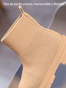 Un par de Liso Casual Tejido de Lana Detalle de Cremallera Trasera Botines de Niño Para Jugar y Salidas Familiares Otoño e Invierno Suela Gruesa Antideslizante - Caqui - Ver 8