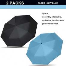 Two Packs Auto Open & Close Small Travel Umbrella Compact For Backpack-Umbrellas For Rain, Lightweight Strong Mini Portable Umbrellas For Men And Women.. (Black & Light Blue, 2 Pack),42Inch-2Packs,Black&LightBlue - Hitam & Biru Muda - View 3