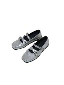 Petite Red Bow Simple Shoes For Women, Retro Ballerinas With Flat Mouth And Studs For Spring And Summer - Red - View 6