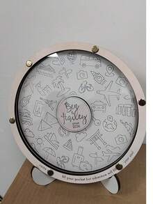 1 Peça Caixa de Armazenamento de Moedas de Madeira Personalizada - Presente Ideal para Entusiastas de Viagens, Cofrinho Redondo Grande, Design Único, Ótimo para Decoração Doméstica e Colecionar Memórias - Damasco - Visão 2