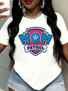 Mom Patrol T-Shirt White Mom Patrol Logo With Paw Print And Bone Design For Casual Wear - trắng - Xem 2