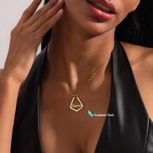 Customized Name Ring Holder Necklace Personalized Geometric Pendant Stainless Steel Name Necklace Women Custom Jewelry, Perfect Gifts For Birthday,Engagement,Anniversary,New Year, Valentine's Day, Mother's Day(Only Necklace No Ring) - Multicolor - View 8