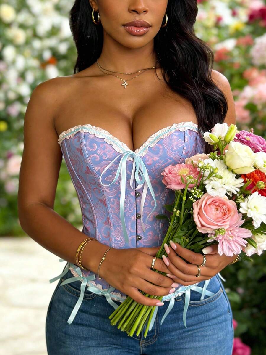 Vexica 女士性感花卉胸衣上衣，浪漫休闲文胸，适合日常和夜生活 - 紫色 - 查看 1