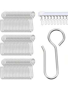 Ganchos de Trilho de Cortina de Metal, Ganchos de Cortina Pequenos em Forma de S, Clipes de Gancho de Cortina, Ganchos de Linha de Cortina, Rolos de Trilho de Cortina, Trilhos de Cortina de Teto, Decoração Doméstica e de Banheiro, Decoração de Outono, Acessórios de Banheiro, De Volta às Aulas - Prata - Visão 1