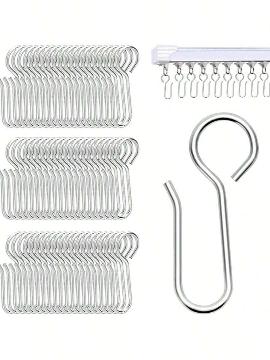 Ganchos de Trilho de Cortina de Metal, Ganchos de Cortina Pequenos em Forma de S, Clipes de Gancho de Cortina, Ganchos de Linha de Cortina, Rolos de Trilho de Cortina, Trilhos de Cortina de Teto, Decoração Doméstica e de Banheiro, Decoração de Outono, Acessórios de Banheiro, De Volta às Aulas - Prata - Visão 1
