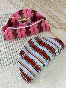 1 chiếc kẹp tóc kiểu Hàn Quốc màu xanh dương và cà phê sọc, chất liệu acrylic, phụ kiện tóc thanh lịch cổ điển dùng cho búi tóc, tóc đuôi ngựa, kẹp tóc cao cấp đa năng, phụ kiện tóc nữ mùa hè, đi biển, nghỉ mát. - Nhiều màu - Xem 2