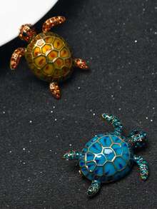 可爱小海龟胸针，迷你尺寸，逼真海龟造型，爪子镶嵌水钻，珐琅胸针别针，卡哇伊礼物，适合装饰包包、西装、帽子、连衣裙、衣服，精致配饰