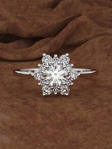 1pc Fashion Cubic Zirconia Ring, Women's Style, Suitable For Wedding, Engagement, Anniversary, Party, Valentine's Day And Other Occasions - Silver - View 2