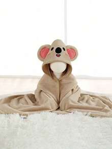 1件珊瑚绒可爱卡通动物连帽浴巾，柔软吸水速干浴袍斗篷披肩两用浴巾，游泳速干浴巾