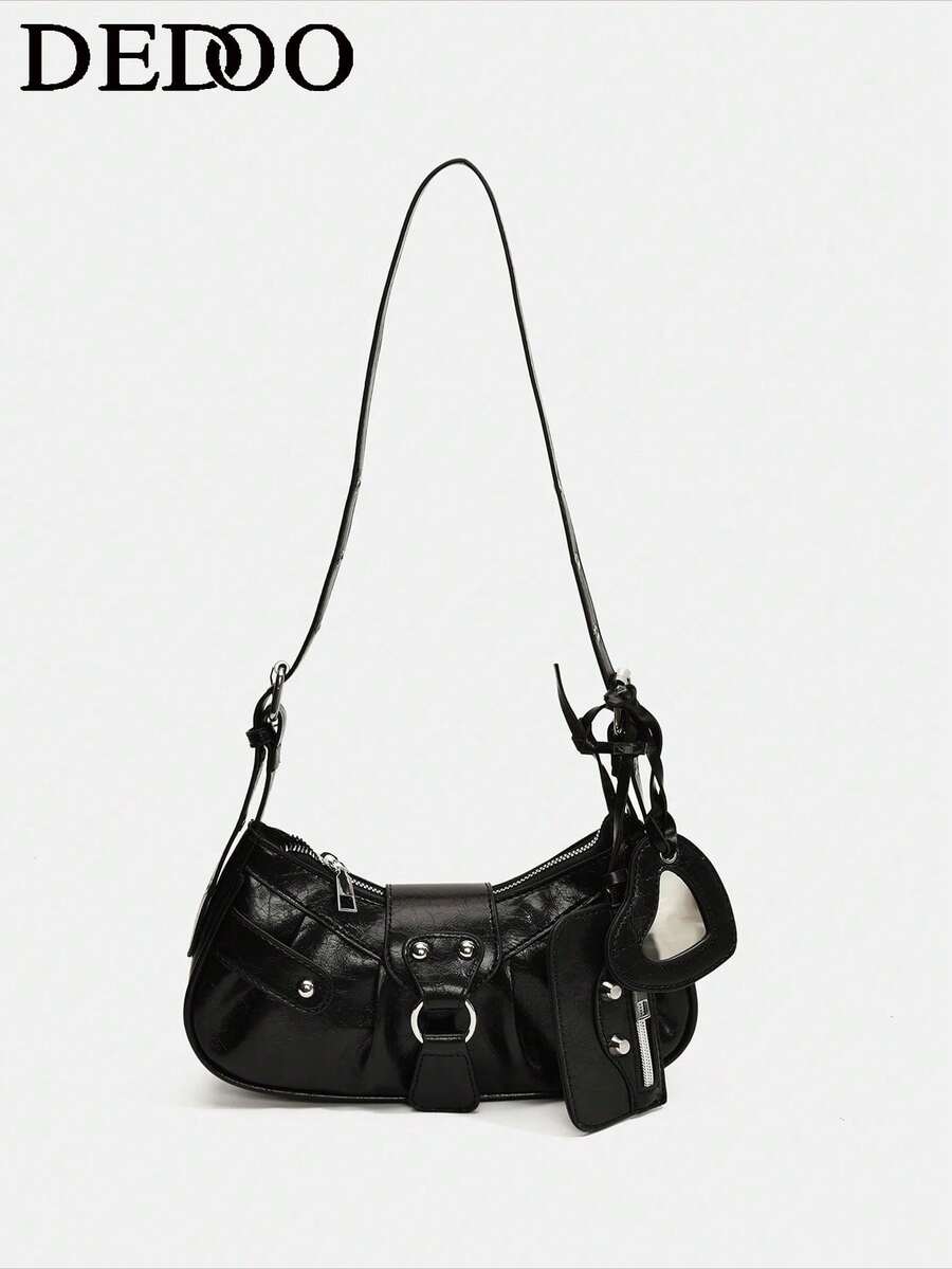 Dedoo 1个Y2K哥特复古铆钉装饰方形点缀女士单肩包，适合日常出行，小众设计，蒸汽朋克，哥特风格，女士包包，酷女孩街头风，完美适用于音乐节、演唱会、摇滚风格，Y2K包包，2000年代时尚风格，哥特朋克风格女士包包