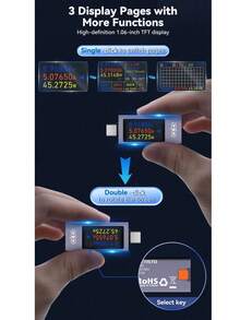 POROMETISTO UT03C 数字电压表，USB/Type-C 电流电压容量电池测试仪/充电器容量测试仪，直流 4-30V - 藍色 - 查看 12