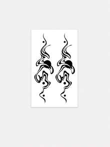 1张深色抽象线条纹身贴纸，小众流畅曲线图腾手臂纹身，防水防汗可水洗个性化假纹身贴纸 - 黑色 - 查看 2