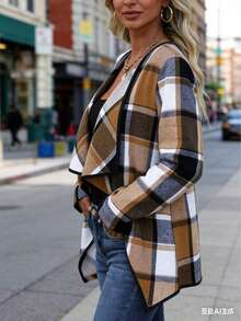 Women's Plaid Coat Autumn Long Sleeve Women's Fashion - Color Mixing - 查看 1