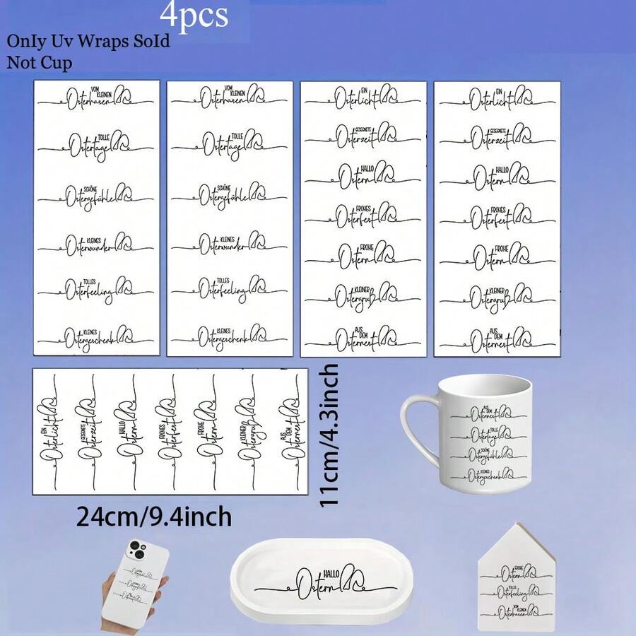 4PCS German Happy Easter Sayings Design Transfer Sticker - Easter German Lettering Quotes For Cup For Glass DIY Decorative Transfer Sticker-DIY Home Decor For Furniture, Glass, Ceramic & Crafts - Self-Adhesive, Single Use, DIY Home Decor | Easy Application - Multicolor - View 1