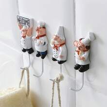 1pc Strong Adhesive Cartoon Chef Hook, Used For Kitchen And Bathroom Storage, Seamless Nail Wall, Kitchen Wall Hanging Clothes Hook, Fun Home Decoration - Kiểu B - Xem 6