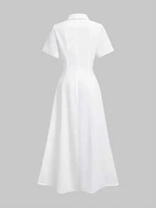 Elegant Linen Casual Commute Minimalist Office Daily Linen Dress, Summer Dresses, Elegant Dresses For Women, Casual Dresses For Women, White Dress - White - View 8