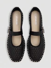 ADAMUMU Women's Flat Shoes, Solid Color Single Buckle, Lightweight, Comfortable, Breathable, Fashionable, Spring/Summer - màu đen - Xem 1