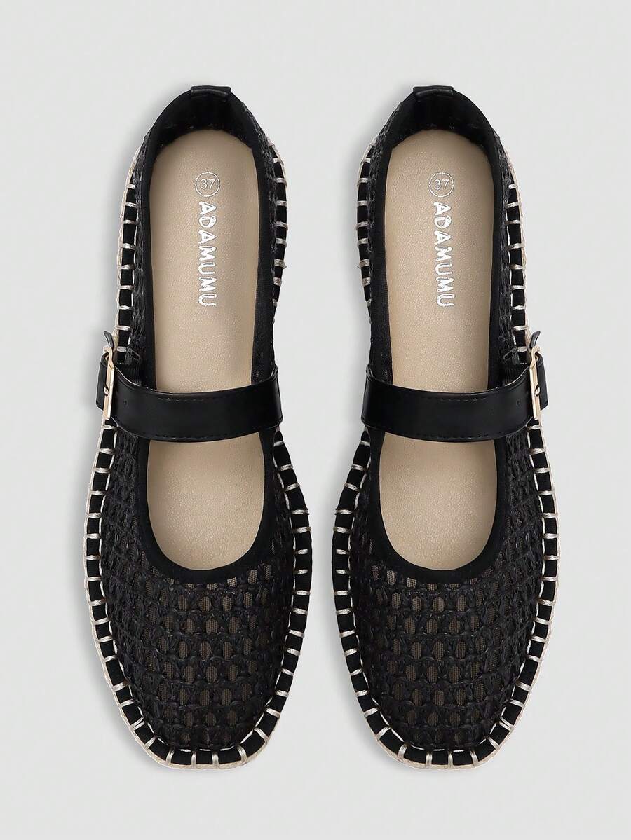 ADAMUMU Women's Flat Shoes, Solid Color Single Buckle, Lightweight, Comfortable, Breathable, Fashionable, Spring/Summer - màu đen - Xem 1