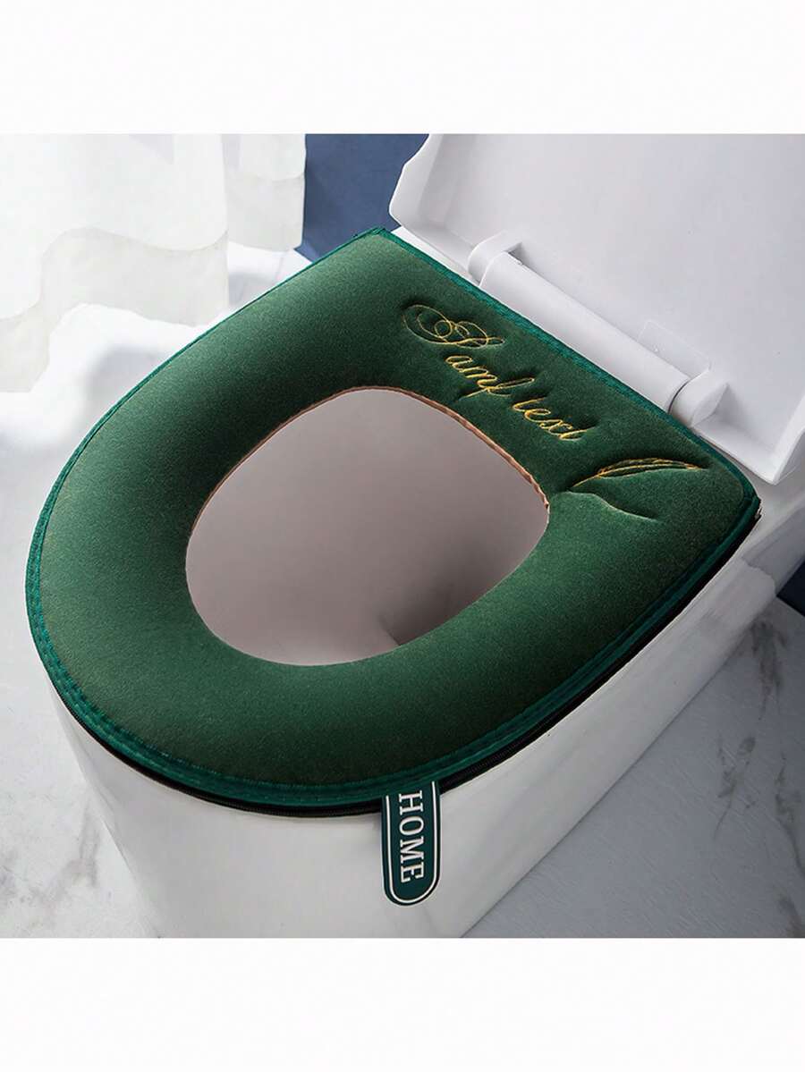 1件北欧风马桶座套，带把手、拉链、刺绣图案、柔软马桶垫，通用型马桶座套，浴室拉链式掀盖，防水可水洗，浴室装饰