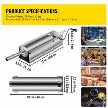 Manual relleno de salchicha, máquina de salchicha horizontal de 7 L / 15 lbs, relleno de carne de doble velocidad, hecho de acero inoxidable 304 de grado alimentario, incluye 5 tubos de relleno, para cocina del hogar Restaurante Comercial - Plateado - Ver 7