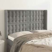 vidaXL Tête de lit com oreilles cinza clair 147x16x118/128 cm veludo - Cinza - Ver 2