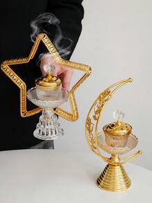 1pc Stylish Pentagram Middle Eastern Ramadan Incense Burner, Luxury Arabian Crystal Glass Aromatherapy Diffuser, Middle Eastern Gold Star Shaped Incense Holder, Indoor Craft Incense Burner, Middle Eastern Ramadan Home Decor Candle Holder - Multicolor - View 10