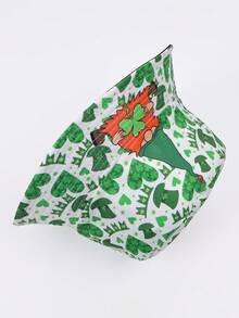 1pc Clover & Flower Print Reversible Polyester Sun Hat, Bohemian Style, UV Protection, Suitable For Spring, Summer, Autumn, St. Patrick's Day, Unisex, Irish Green Lucky Clover Wide Brim Sun Hat - Multicolor - View 6