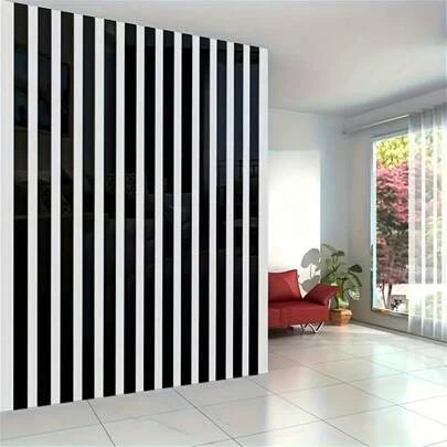 Black And White Striped & Green Bamboo Wallpaper Roll - Waterproof, Oil-Resistant & Removable, Easy To Peel And Stick. Ideal For Bedroom, Study, Living Room Accent Wall Decor, Cabinet, Desktop & Countertop Refurbishment, Free Splicing Supported.