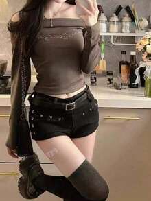 Women Denim Shorts - Black - View 1