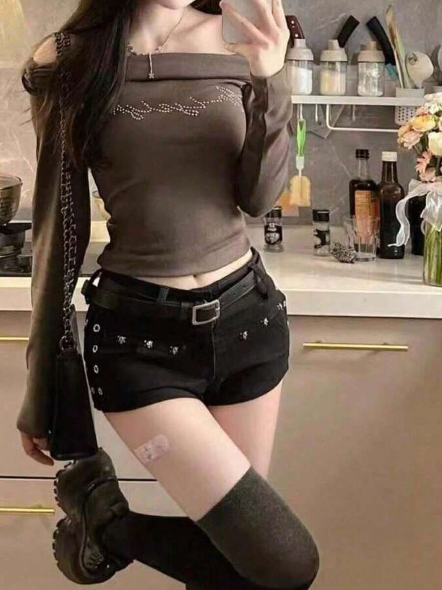 Women Denim Shorts - Black - View 1