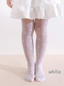 2条装女婴爱心图案打底裤，甜美风格，高弹高密度，春夏踩脚裤 - 彩色 - 查看 4