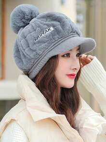 20024 New Knitted Korean Style Autumn/Winter Cute Women Rabbit Fur Warm Beret Hat, Thick Furball Cold-Proof Cap - Fur Hat - View 3