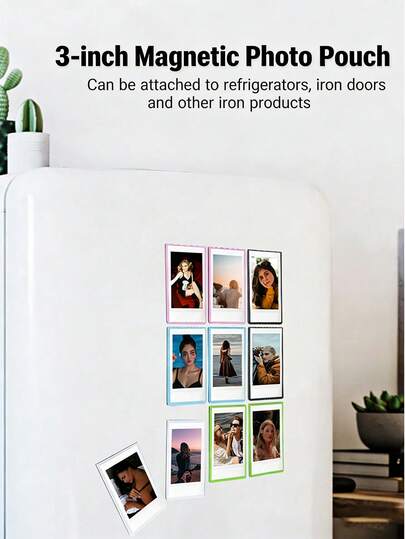 3英寸磁性贴纸、磁性彩色照片套、DIY创意冰箱贴、个性化磁性星星卡片夹，无需钻孔，可粘贴在冰箱、铁门和其他金属表面。生日礼物、毕业礼物、校园礼物、情人节礼物。