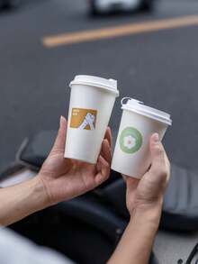 DIY自粘图案纸吸管和纸杯，随机花朵和握手图案，加厚设计，适用于咖啡、茶、聚会、办公室和家庭使用。 - 彩色 - 查看 4