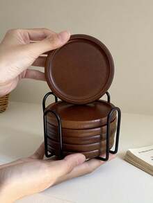 CMYD Studio 7pcs/set Japanese Style Bamboo And Wooden Heat Insulation Cup Coaster, Circular Tea Tray For Home And Living, Zen Wooden Mat - Brown - View 13