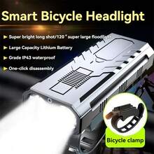 1个强力夜间骑行灯，二合一自行车前灯带夹子，USB充电，户外骑行手电筒