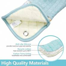 Silicone Printing Oven Mitts Heat Resistant To 500 Degree,Yarm-Dyed Oven Gloves With Animal Design Non-Slip For Kitchen CooFKing Barbecue BaFKing And Machine Washable. (Light Blue Mitts),LightBlueMit - 淺藍色手套 - 查看 4