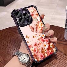 1pcs Pink Daisy and Butterfly Phone Case Compatible with Apple Phone17ProMax 16 15 14Plus 11 12 13 ProMax  Antidrop Phone Case, Camera Protection Phone Case, Girlish Style, Vintage, Cute, Elegant, Can Be Given To Friends, You Can Give It To Yourself - Morado - Ver 3
